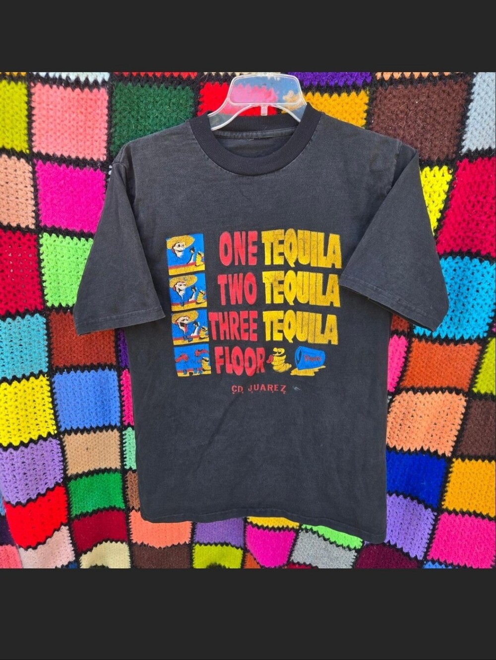 Vintage Cd. Juárez One Tequila Two Tequila Three Tequila Floor Graphic Tee Black